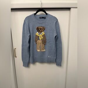 NWOT Polo Ralph Lauren Womens Bear Teddy Light Blue Sweater